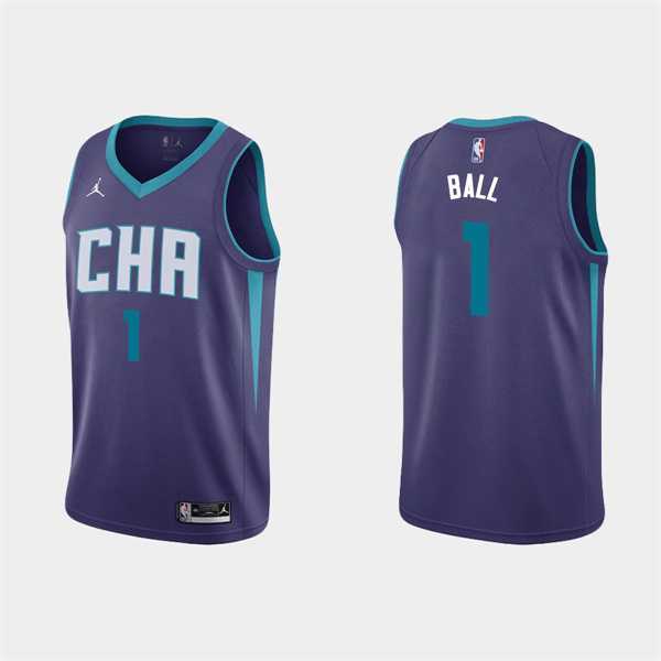 Men%27s Charlotte Hornets #1 LaMelo Ball 2022-23 Purple Stitched Basketball Jersey Dzhi